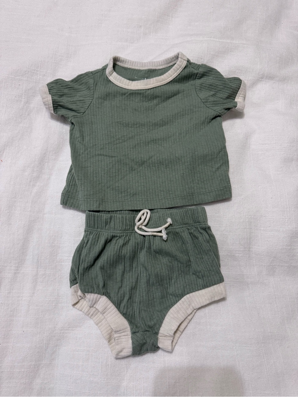 Cat & Jack Sage Green Ribbed Tee and Shorts Set with Cream Trim